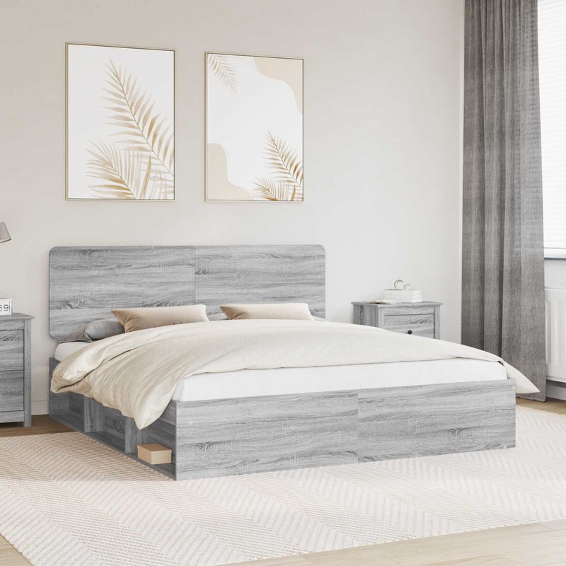 vidaXL Cadre de lit Gris Sonoma 200 x 200 cm Pin massif