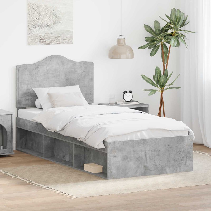 vidaXL Cadre de lit avec tête de lit Gris Béton 75 x 190 cm Pin massif