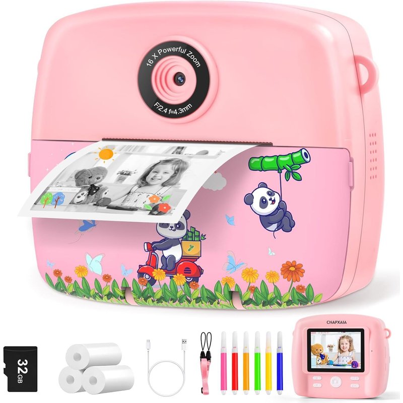 KALANKA-Appareil Photo Instantané Enfant, 2,4"" Appareil Photo Numérique avec Imprimante sans Encre & Carte 32GB, Mini Caméra Enfant Cadeau Jouet pour Fille de 3 à 12 Ans (Rose)