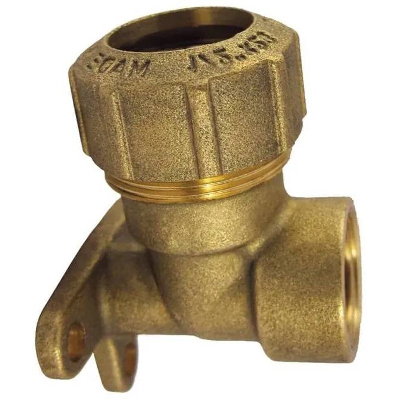 Raccord en laiton PE pour tuyau 90° support mural IG 25x3/4