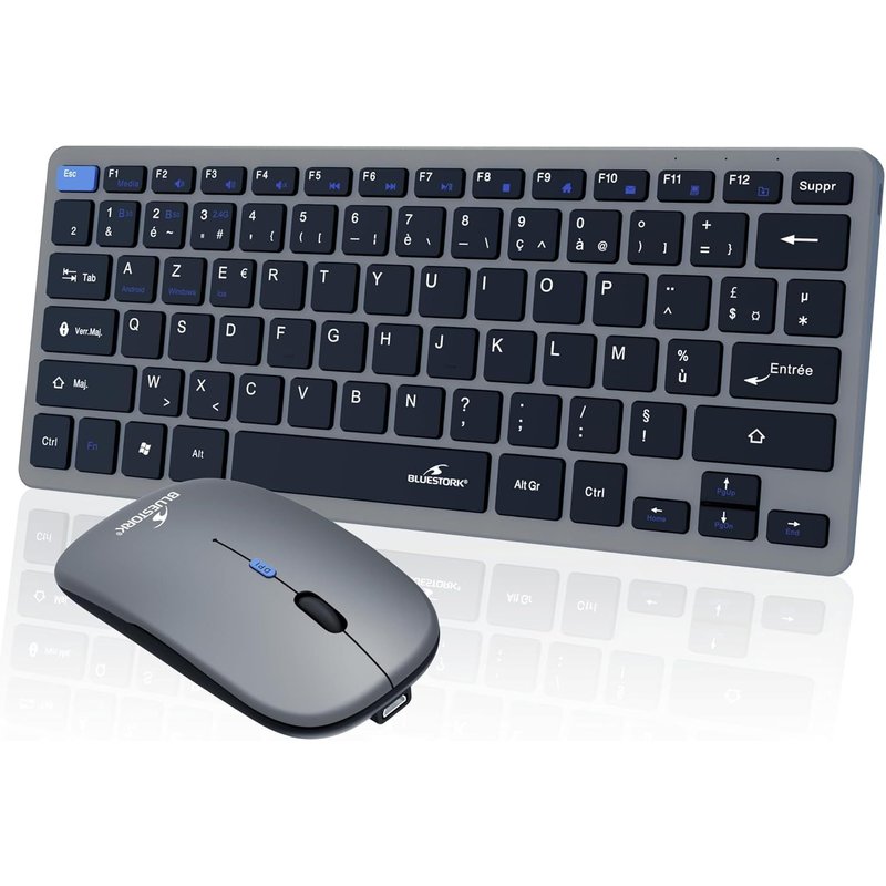 - Pack Mini V2 Clavier Souris Sans Fil Rechargeable - Clavier Sans Fil Azerty, Format Compact & Souris 1600 Dpi - Double Connexion : 2.4 Ghz & Bluetooth - Autonomie 80H - Windows/Android/Ios