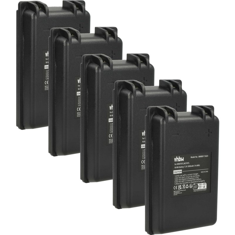 vhbw 5x Batterie remplacement pour Autec MH0707L, NC0707L pour opérateur télécommande industrielle (2000mAh, 7,2V, NiMH)