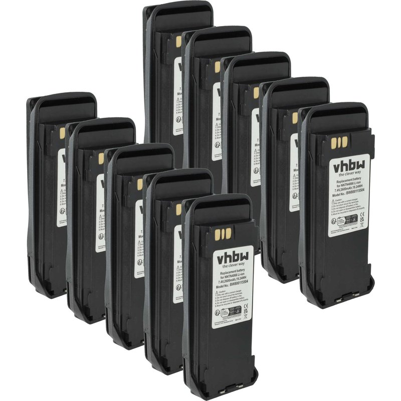vhbw 10x Batterie compatible avec Motorola MOTOTRBO XPR 6550, XPR 6580, XTR 8300 radio talkie-walkie (2600mAh, 7,4V, Li-ion) - avec clip de ceinture