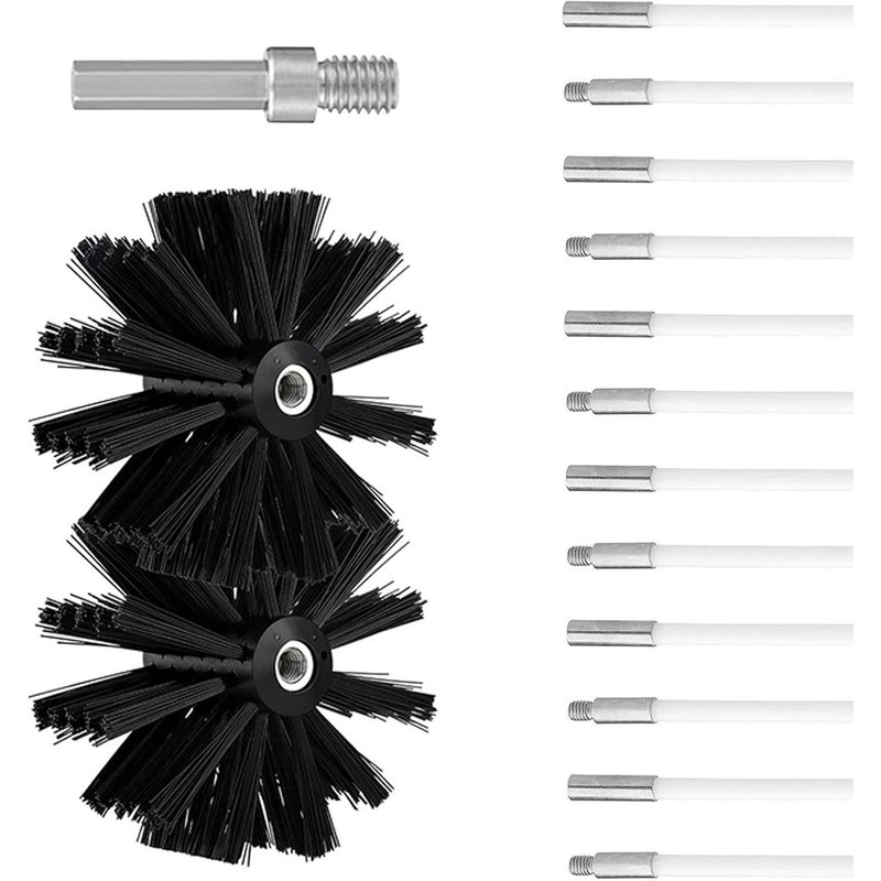 Chimney Chimney Cleaning Tool Kit-Diameter 120 mm,Chimney Cleaning Brush Kit-Includes 12 x 410 mm Rods and 2 Brush Heads 120 mm Diameter