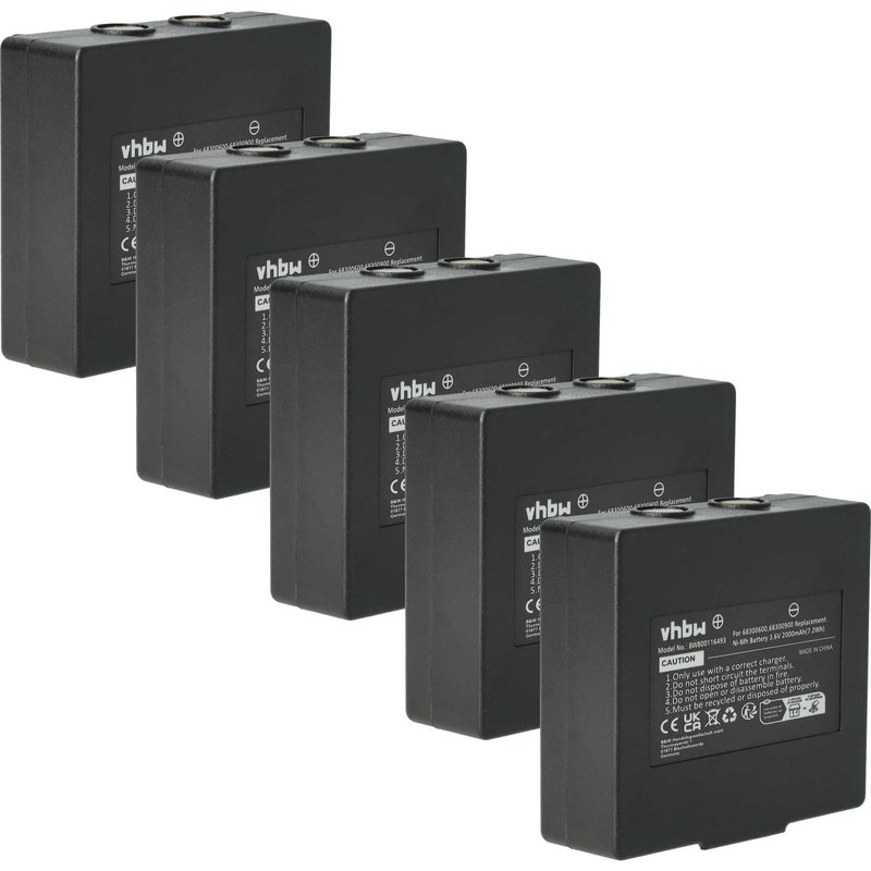vhbw 5x Batterie remplacement pour Abitron KH68300990, EX2-22 pour opérateur télécommande industrielle (2000mAh, 3,6V, NiMH)