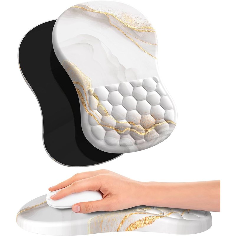 Tapis De Souris Ergonomique Repose-Poignet Et Design De Massage, Repose Poignet Souris En Mousse À Mémoire Et Base En Pu Antidérapante, Mousepad Pour Gaming Et Le Bureau(Marbre Blanc)