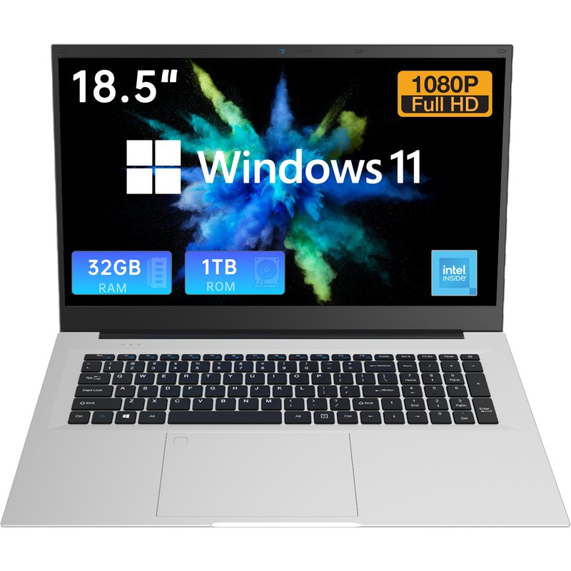 PC Portable - Windows 11 - 18.5" HD - RAM 16GB - SSD 1TB - Intel Alder Lake N150 - Déverrouillage par Empreinte Digitale - AZERTY