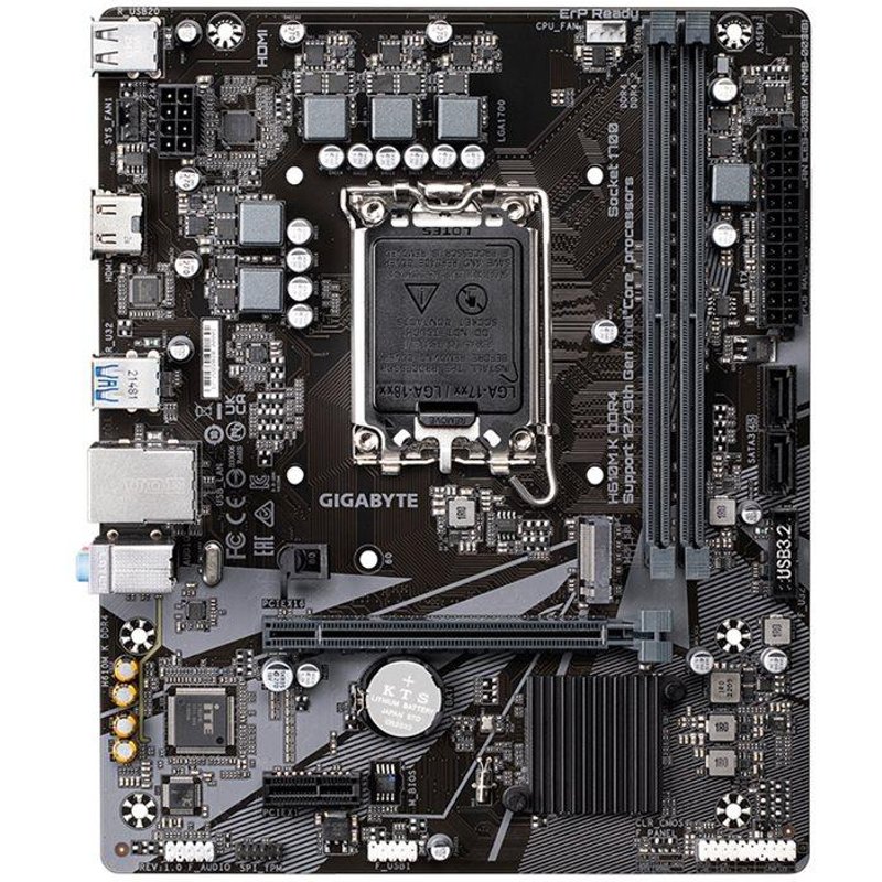 Gigabyte H610M K DDR4 - 1.0 - carte-mère - micro ATX - Socket LGA1700 - H610 Chipset - USB 3.2 Gen 1 - Gigabit LAN - carte graphique embarquée (unité centrale requise) - audio HD (8 canaux)