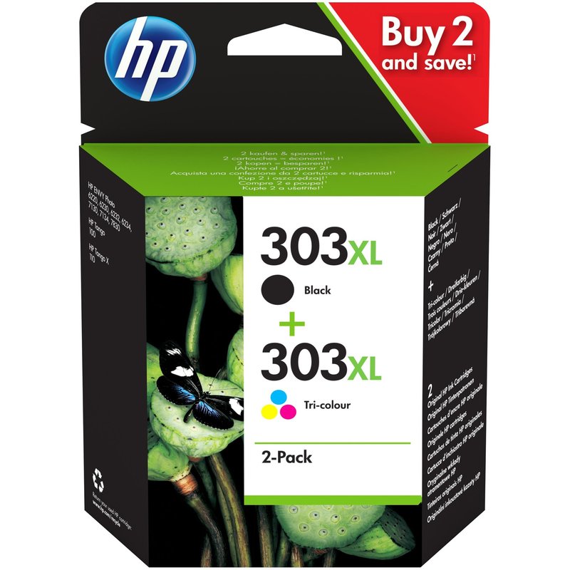 HP Pack de 2 cartouches authentiques d'encre haute contenance noir/trois couleurs 303XL
