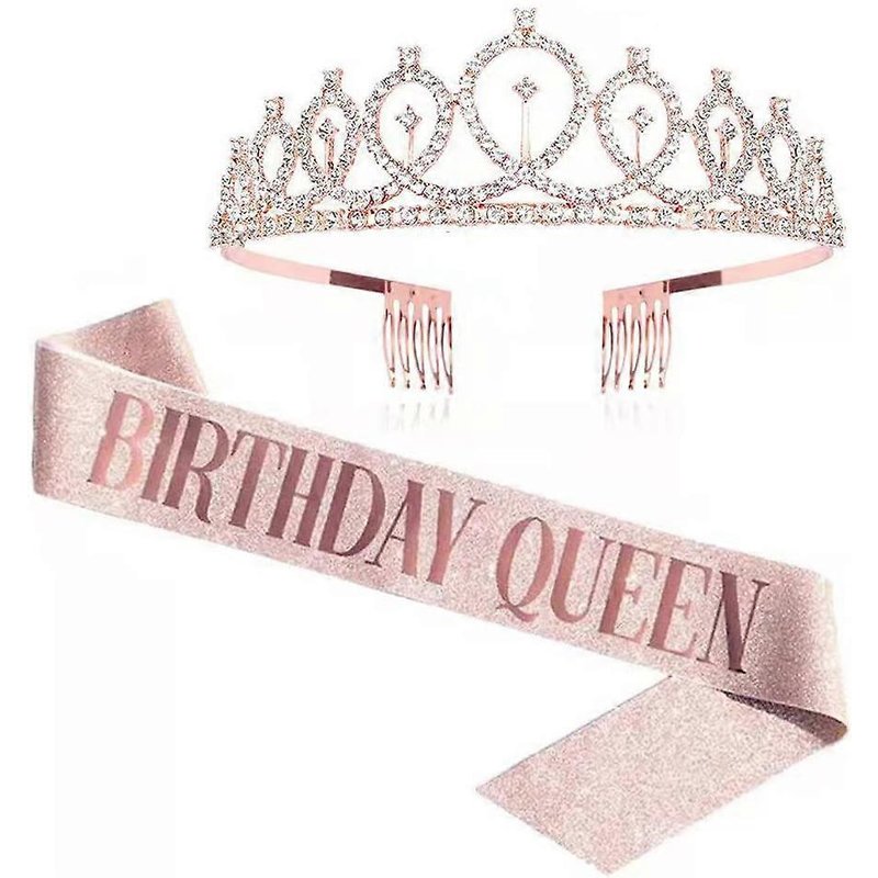 Couronne D'anniversaire Avec ¿¿Charpe, Serre-T¿ºte Orn¿¿ De Cristaux Scintillants, Diad¿¿Me De Reine/Princesse, Accessoires Pour Cheveux Et ¿¿Charpe Couleur Champagne