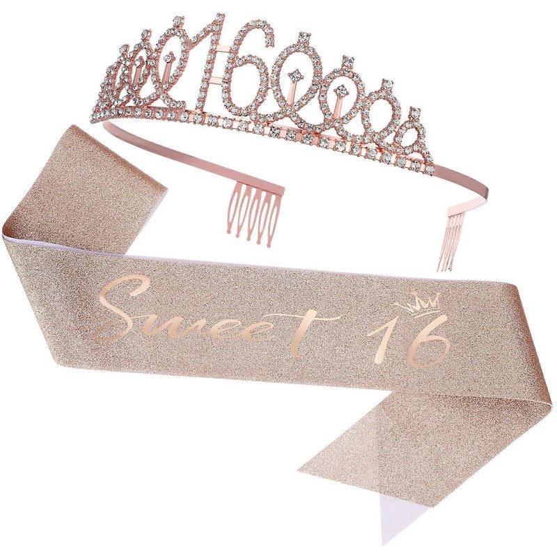 Ensemble Bandeau, Couronne, Diad¿¿Me Et ¿¿Charpe En Alliage Rose Pour Anniversaire (Femmes Et Filles) - Accessoires D'anniversaire