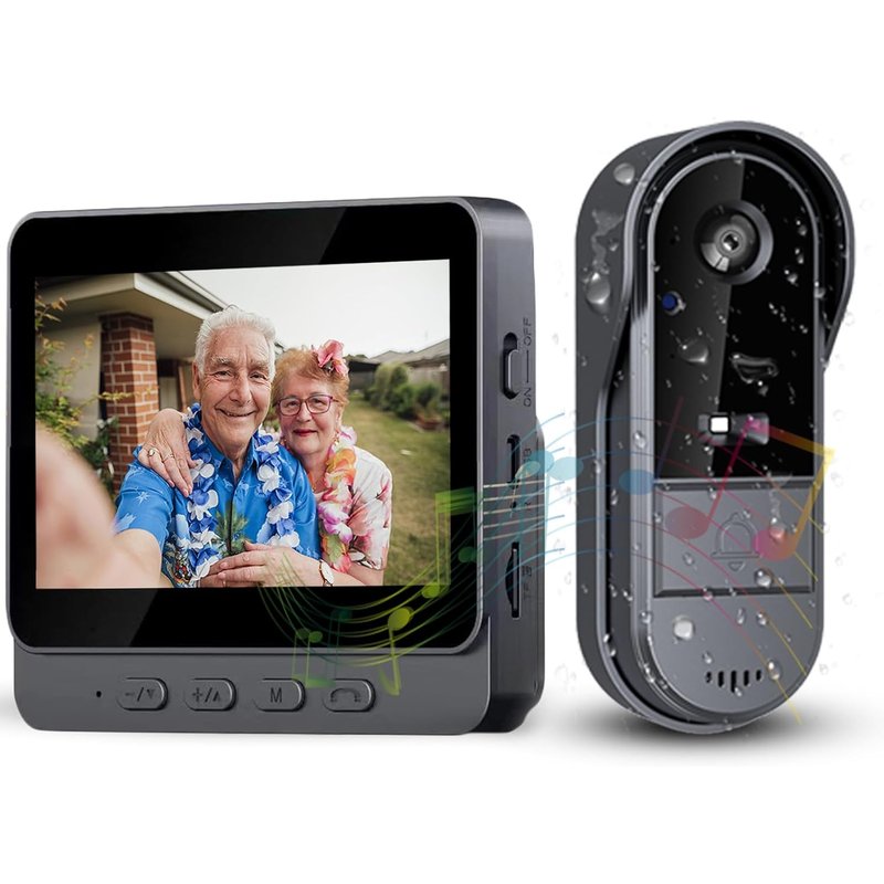 JEXNOVASHOP-Sonnette sans Fil Exterieur Etanche avec écran IPS de 4.3 1080P Sonnette sans Fil avec Camera IP69 Visiophone Audio Bidirectionnel étanche Caméra HD 170° Interphone Vision Nocturne Infrar