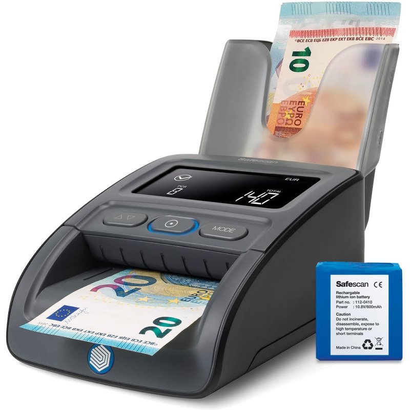 JEXNOVASHOP-155-S Complete détecteur de faux billets portable pour vérifier rapidement les billets - Détection sur 7 points - Machine de vérification d'argent 100% précise avec batterie et empileur