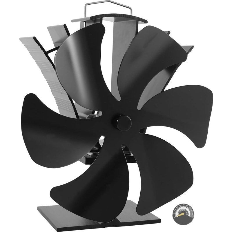 JEXNOVASHOP-Ventilateur de poêle à 6 pales sans électricité - Ventilateur de cheminée alimenté par la chaleur avec thermomètre - Fonctionnement silencieux - Compatible avec poêle à bois, cheminée et