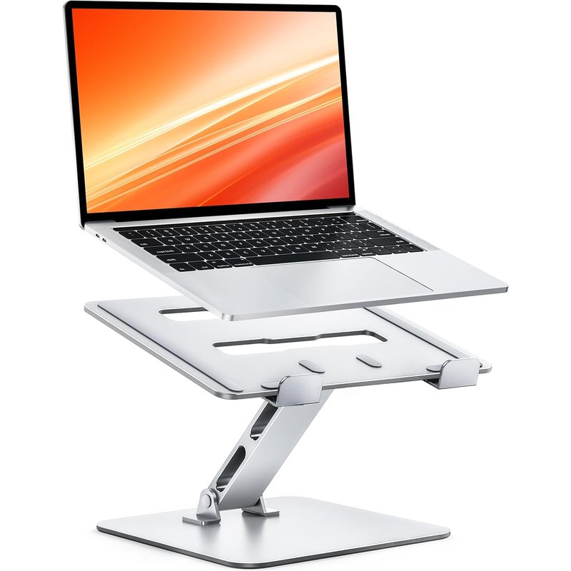 JEXNOVASHOP-Support Ordinateur Portable Bureau, Rehausseur PC Portable Stable Aluminium, Ergonomique Laptop Stand Ventilé Réglable & Pliable Porte-Copie, pour MacBook, HP et Autres Notebooks 10-16