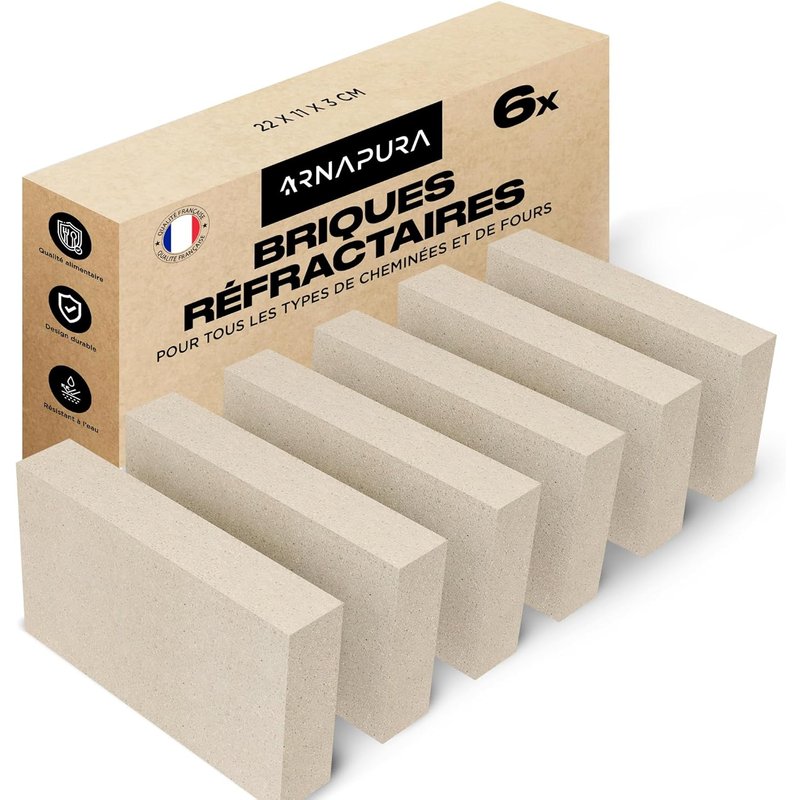 JEXNOVASHOP-Pack 6 Brique Réfractaire 22 x 11 x 3cm Fabriquées en Argile Réfractaire Brique Réfractaire Haute Temperature Parfaites pour Cheminées, Fours et Barbecues