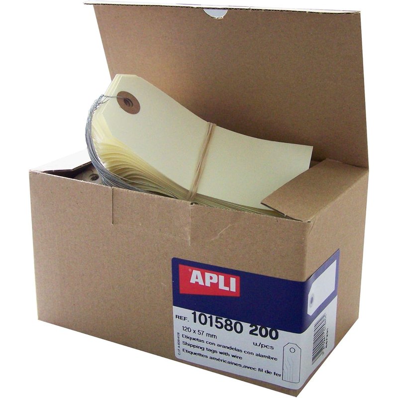 JEXNOVASHOP-APLI 101580-200 étiquettes américaines avec ?illet + fil de fer ¿ 120 x 57 mm ¿ Carton crème 160 g/m² ¿ Pour mariages, fêtes, artisanat, DIY, jardinage, commerce, industrie automobile