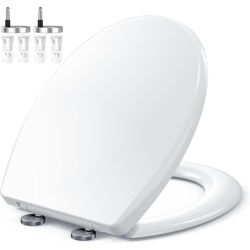 JEXNOVASHOP-Siège de Toilette O-Shaped à Fermeture Douce Norme Britannique Libération Rapide Charnières Réglables & Anti-Casse Matériau PP Blanc Universel