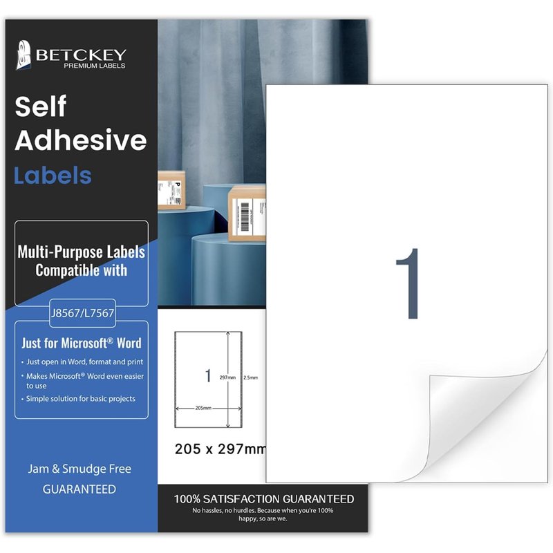 JEXNOVASHOP-100 feuilles A4 Autocollante Imprimables, Étiquette Pleine Page Blanche Mate 210x297mm Pour Imprimantes Laser et Jet d'encre