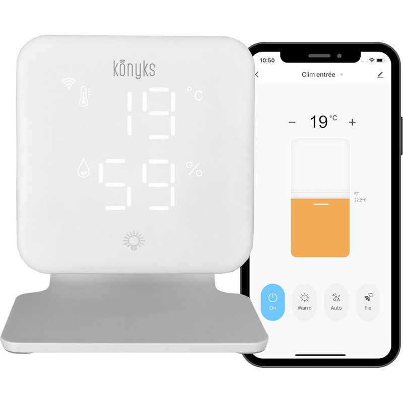 JEXNOVASHOP-Climpac - Thermostat Wi-FI pour Climatiseurs et Pompes à Chaleur Air-Air, contrôle à Distance, Commande vocale, thermomètre et hygromètre intégrés