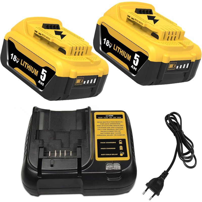 JEXNOVASHOP-2pcs 5000mAh Remplacement pour Dewalt 18V Batterie + 1pc 10,8 20V 3A DCB107 pour Dewalt Chargeur de Batterie avec indicateur LED