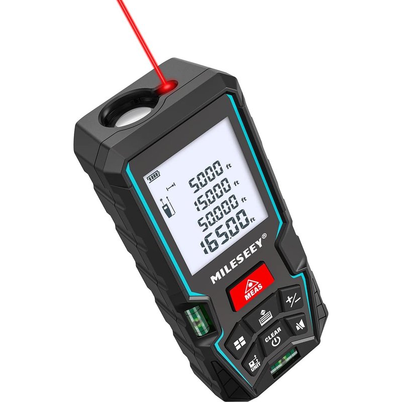 JEXNOVASHOP-Télémètre Laser, MiLESEEY 50m Mètre Laser avec 2 Niveaux à Bulle, précision de±2mm, écran LCD rétroéclairé et Mode pythagore, Mesure la Distance, la Surface et Le Volume (D5T-50M)