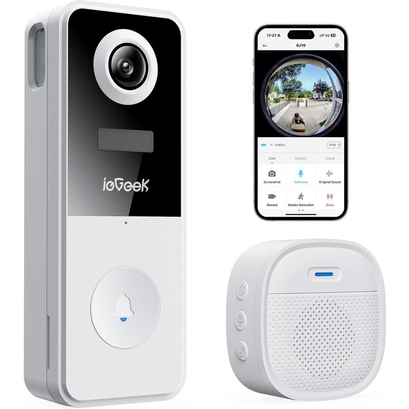 JEXNOVASHOP-2K Sonnette sans Fil Exterieur Etanche, Sonnette sans Fil avec caméra fisheye 180°, Compatible Alexa Détection IA IP65 Étanche Vision Nocturne WiFi 2,4 GHz Uniquement Install Fa
