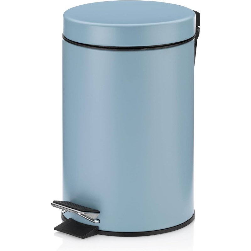 JEXNOVASHOP-Seau à cosmétique bleu 3l, poubelle à pédale en métal pour la salle de bain, poubelle de salle de bain avec seau intérieur et anse, MONACO, bleu givre mat
