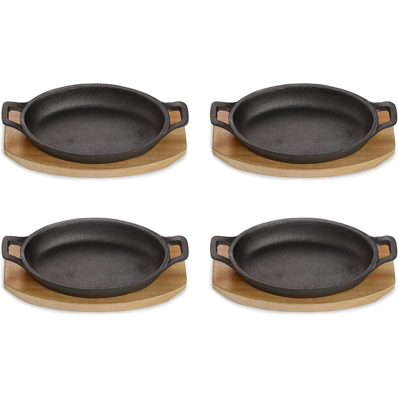 JEXNOVASHOP-Bol de service en fonte, plats de service, cocotte avec planche de service, poêle à frire, déjà cuit, convient pour le four, le barbecue et le barbecue, idéal pour le service, grande édit