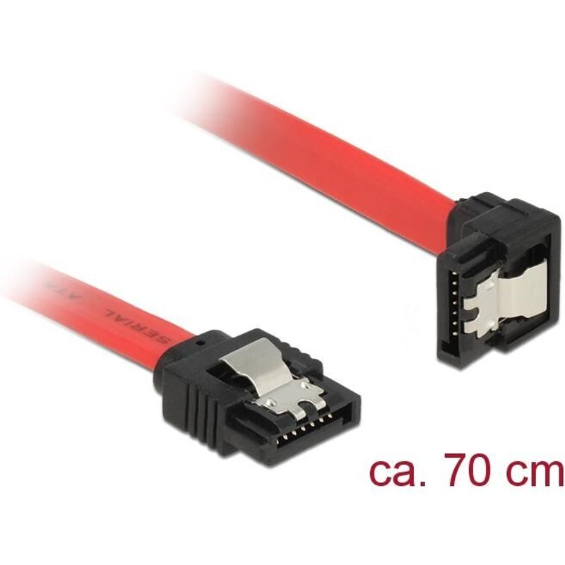 Delock - Câble SATA - Serial ATA 150/300/600 - SATA (M) pour SATA (M) - 70 cm - verrouillé, connecteur à 90 ° - rouge