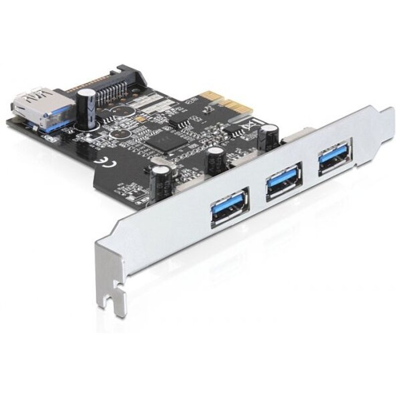 Delock PCI Express Card > 3 x external + 1 x internal USB 3.0 - Adaptateur USB - PCIe 2.0 - USB, USB 2.0, USB 3.0 - 4 ports