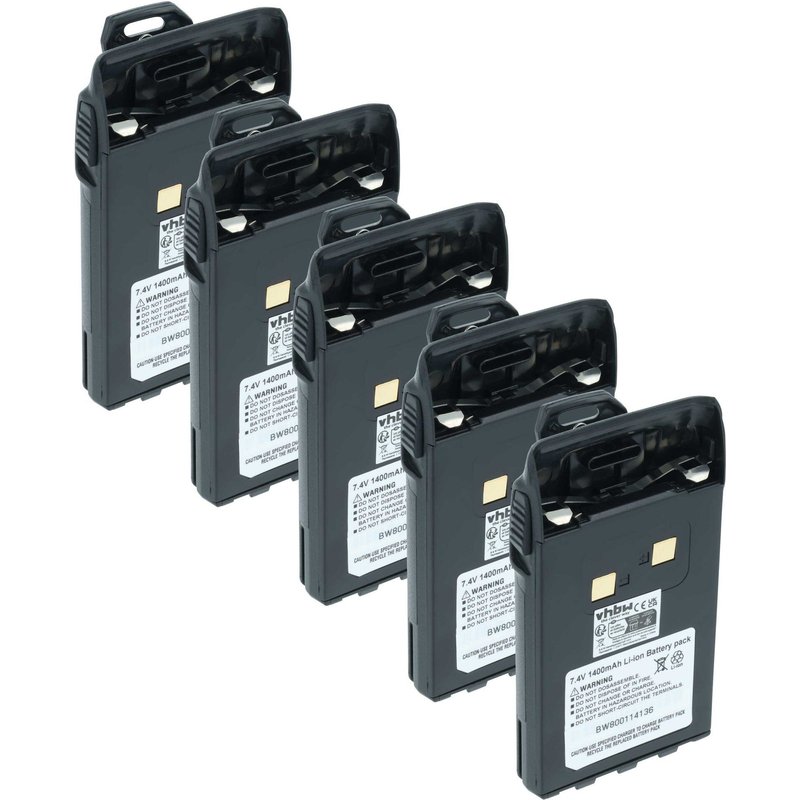 vhbw 5x Batterie compatible avec Maas AHT-2-UV, AHT-6 radio talkie-walkie (1400mAh, 7,4V, Li-ion) - avec clip de ceinture