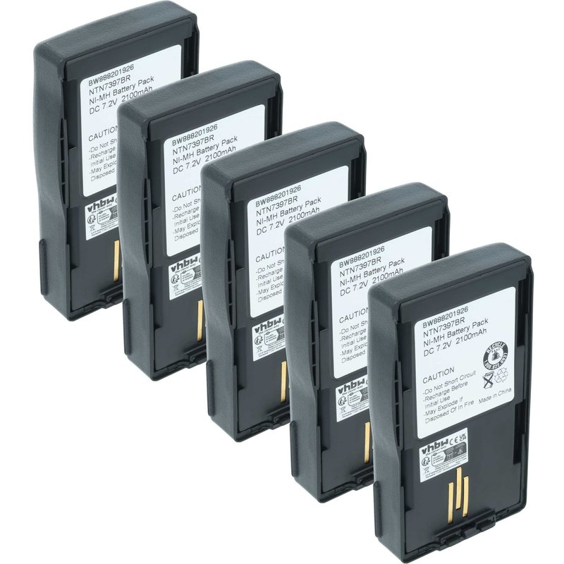 vhbw 5x Batterie remplacement pour Motorola NTN7394, NTN7394AR, NTN7394A, NTN7394B, NTN7394AS pour radio talkie-walkie (2100mAh, 7,2V, NiMH)