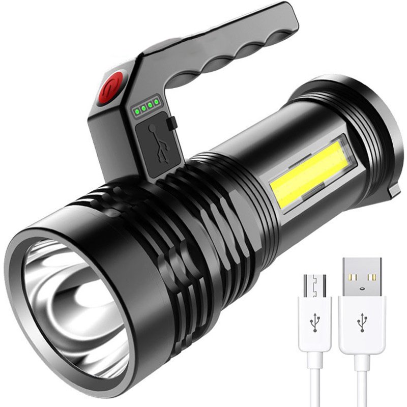 Lampe torche COB, rechargeable par USB avec éclairage latéral, lampe torche multifonctionnelle LED portable en plastique