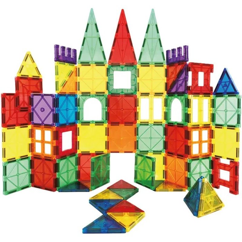 Grand ensemble éducatif de blocs magnétiques 3D colorés ¿ 100 pièces multicolores Springos® pour constructions créatives