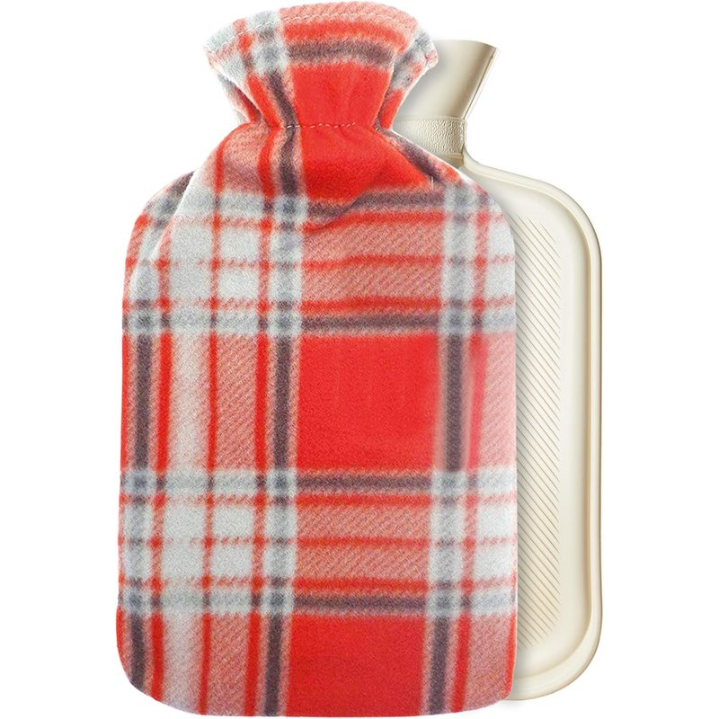 JGD-Bouillotte avec belle couverture en polaire souple en caoutchouc naturel de qualité supérieure 2 litres - Aide à fournir chaleur et confort (carreaux rouges et gris)