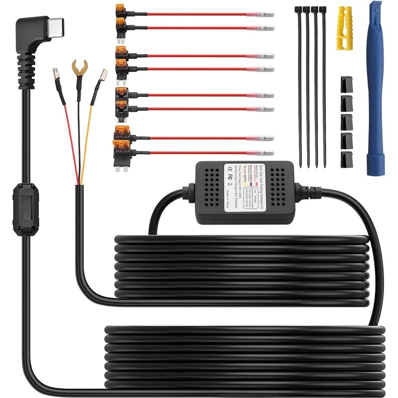 Kit de Câblage pour Caméra de Tableau de Bord Type C pour Véhicules 12-24V Kit de Câblage USB Dash Cam 24h Surveillance du Stationnement Protection Basse Tension ACC Mode avec Fusible