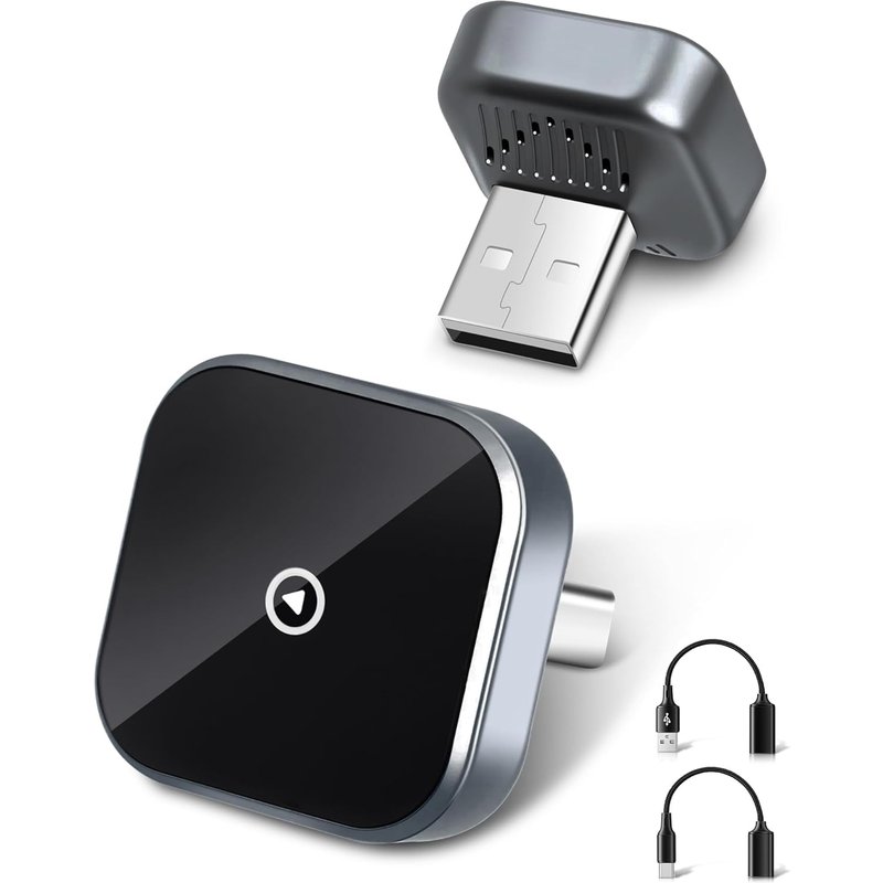 Adaptateur sans fil pour CarPlay Android Auto-Filaire vers sans fil,Plug & Play,USB A/USB C,stable,adaptateur Bluetooth pour voitures avec Wired CarPlay (iOS 10+,Android 11+),gris métal