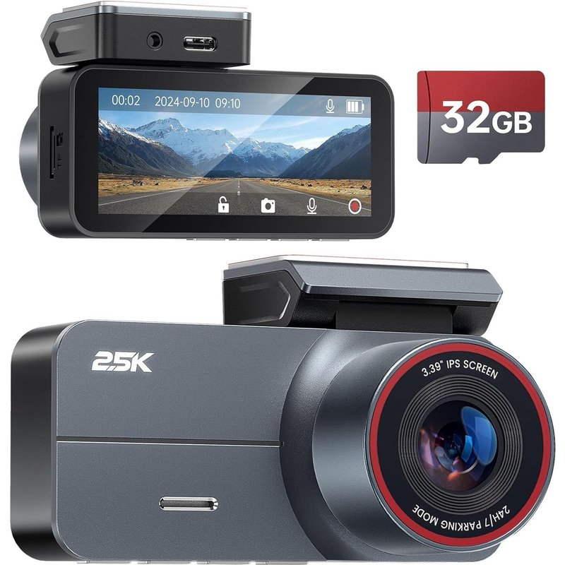 Caméra Embarquée Voiture 2.5K QHD avec Carte 32GB Offerte-Écran IPS 3,39-Grand Angle 160°,Capteur G,Vision Nocturne Améliorée,Mode Parking 24h/24-Caméra Avant Haute Définition