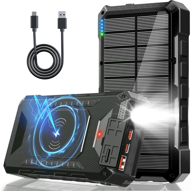 Jgd-Batterie Externe Solaire 26800 Mah, Chargeur Sans Fil 45 W Pd, Charge Rapide Avec 4 Sorties, Lampe De Poche, Étanche, Chargeur Solaire Pour Smartphones, Camping Et Utilisation En Extérieur (Noir)