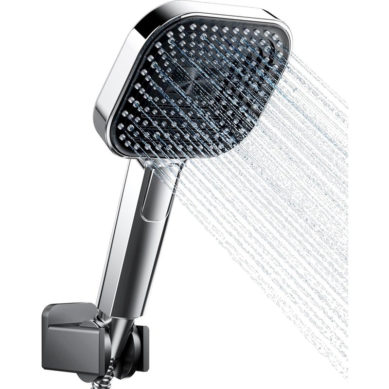 JGD-Grand pommeau de douche haute pression avec 138 buses grand, 3 modes de jet d'eau, pour une pression d'eau renforcée, argenté