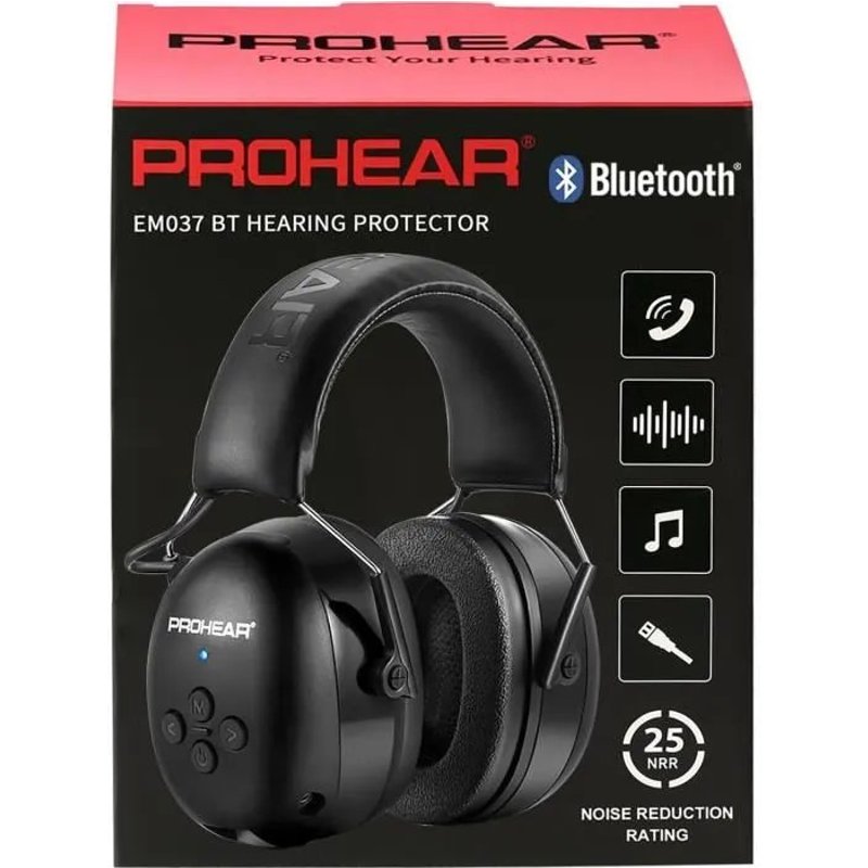 PROHEAR 037 Bluetooth Casque Anti Bruit,Musique Protection Auditive Rechargeable avec Sac Transport - Noir