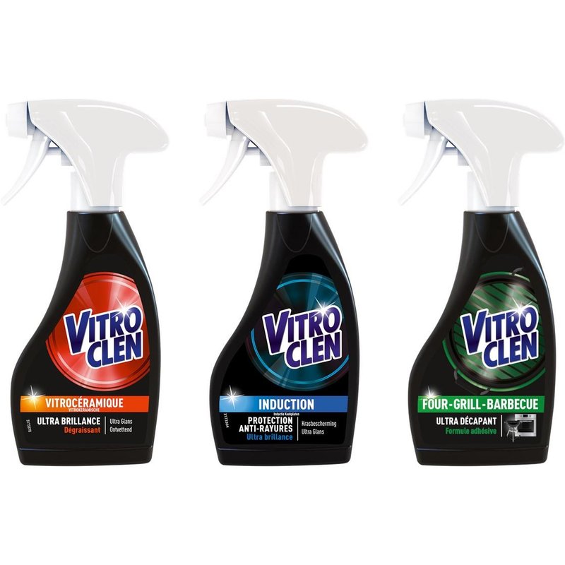 VITROCLEN Kit 3 pistolets 250ml: Vitrocéramique, Induction et Four ¿ Grill ¿ Barbecue