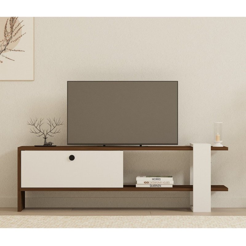 LOOM - Meuble TV bois et blanc avec rangement 120 cm