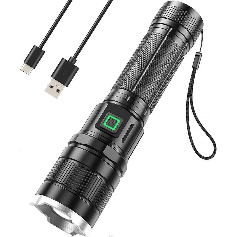Lampe torche LED rechargeable, 6000 lumens, ultra-lumineuse, alimentée par batterie, avec 3 modes d'éclairage, zoomable, étanche IP65