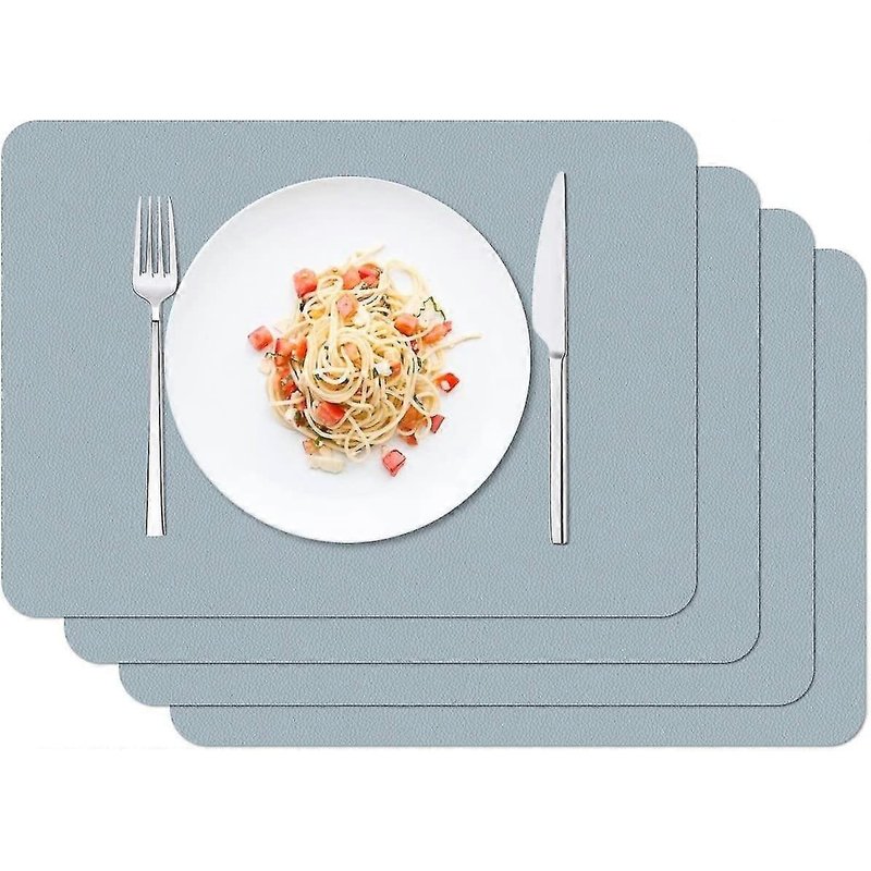 Lot de 4 sets de table lavables et imperméables, 42 x 30 cm, en PVC antidérapant et résistant à la chaleur, pour cuisine et salle à manger. Coloris bleu-gris.