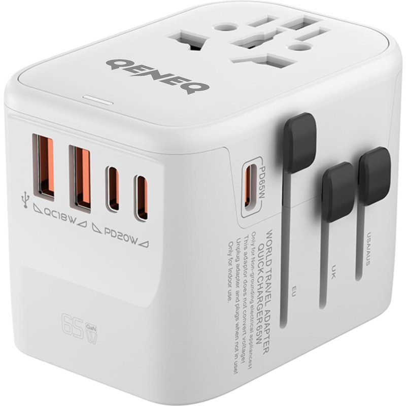 JGD-65W GaN Adaptateur de Voyage Universel Adaptateur Prise Universelle PD avec 2 USB et 3 USB C Adaptateur Universel France vers USA UK Allemagne Australie Chine Japon¿Blanc¿
