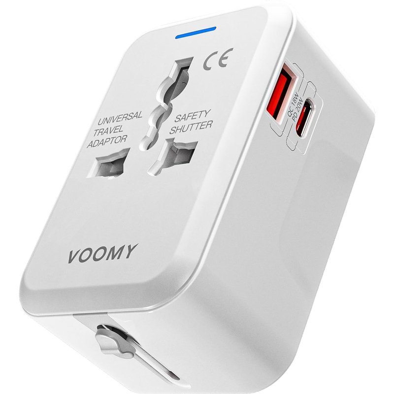 JGD-VOOMY Adaptateur Prise Universelle, Chargeur Rapide avec 1 USB QC 18W et 1 USB C 20W (PD Type-C), Adaptateur Universel France vers USA UK Allemagne Australie Chine Japon, Adaptateur Prise vers Fr