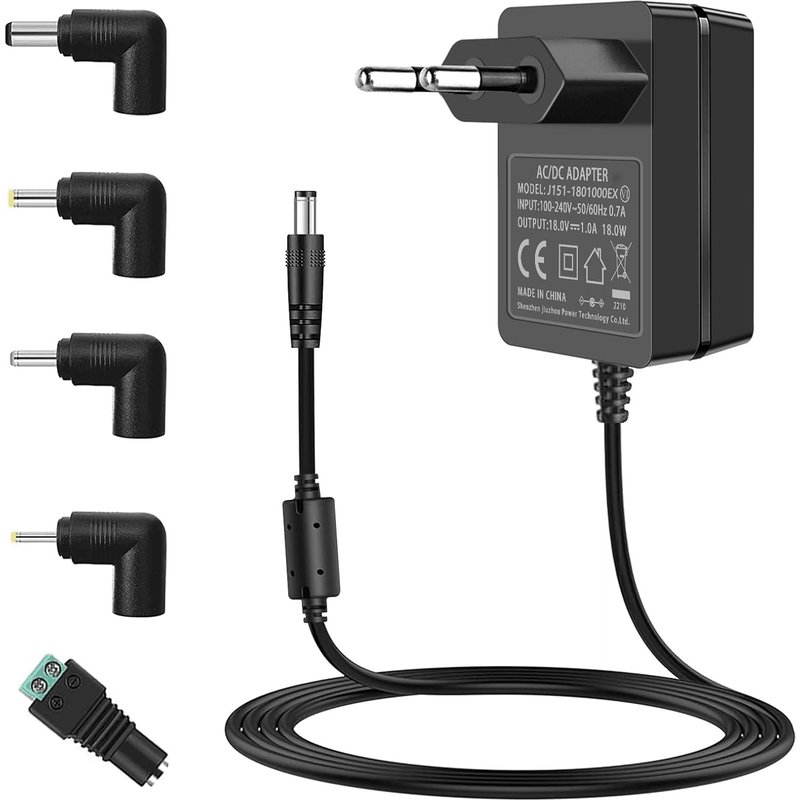 JGD-18V AC à DC 1A Adaptateur d'alimentation, connecteur UE Chargeur adapté pour 18 Volts (0,1A 0,15A 0,2A 0,25A 0,3A 0,4A 0,5A 0,6A 0,7A 0,8A 0,9A) 100mA 1000mA.