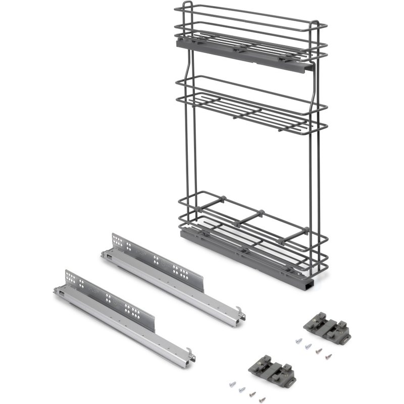 porte-bouteilles extractible TitaneMax avec fermeture Ă amortie - gauche - 3 plateaux - module 150mm - Acier - Gris Anthracite